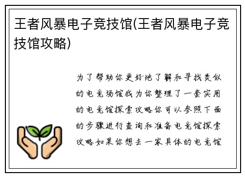 王者风暴电子竞技馆(王者风暴电子竞技馆攻略)
