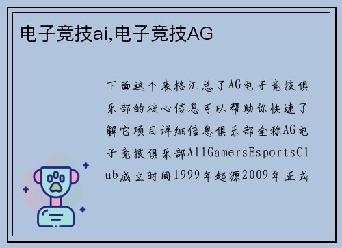 电子竞技ai,电子竞技AG